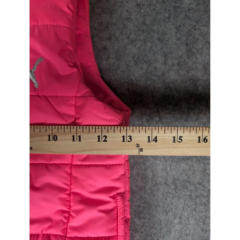 Puma Kids Pink Quilted Puffer Vest Silver‎ Glitter Logo Full Zip Mock Neck 87819